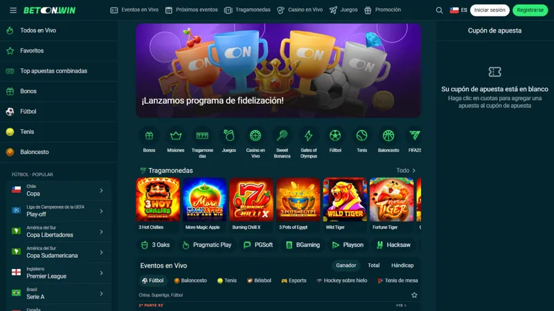 Interfaz de escritorio de BetonWin