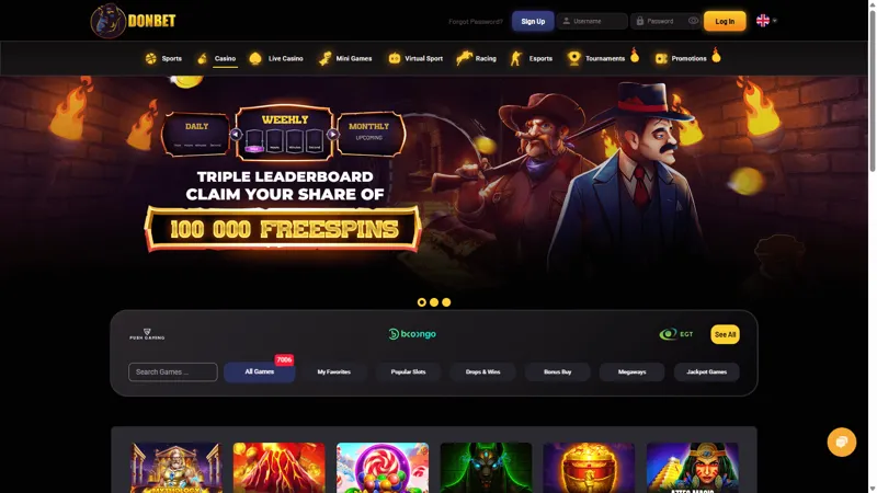 Interfaz del catálogo de juegos de Donbet