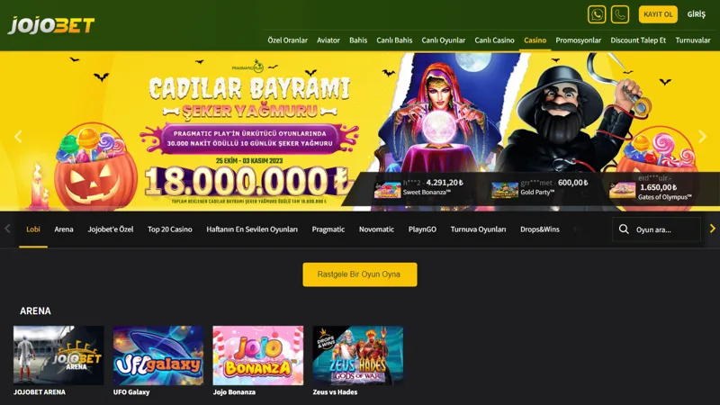 Interfaz del catálogo de juegos de Jojobet