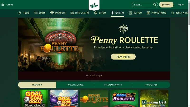 Interfaz del catálogo de juegos de Mr Green