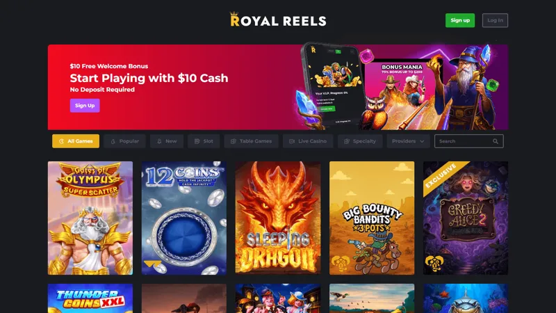 Interfaz de sala de escritorio de Royal Reels