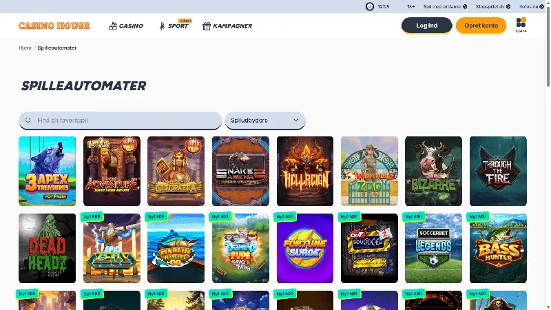 Catálogo de Casino House casino en la interfaz de escritorio publicada
