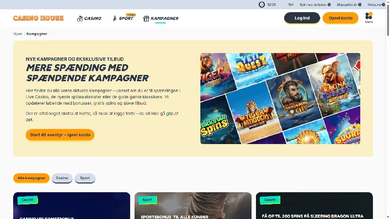 Página de promociones de Casino House en la interfaz de escritorio publicada