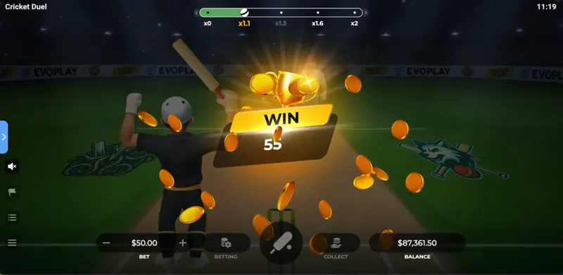 Interfaz de resultado de ronda Cricket Duel