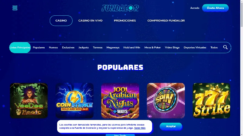 Portada y navegación Fundalor de interfaz publicada de escritorio