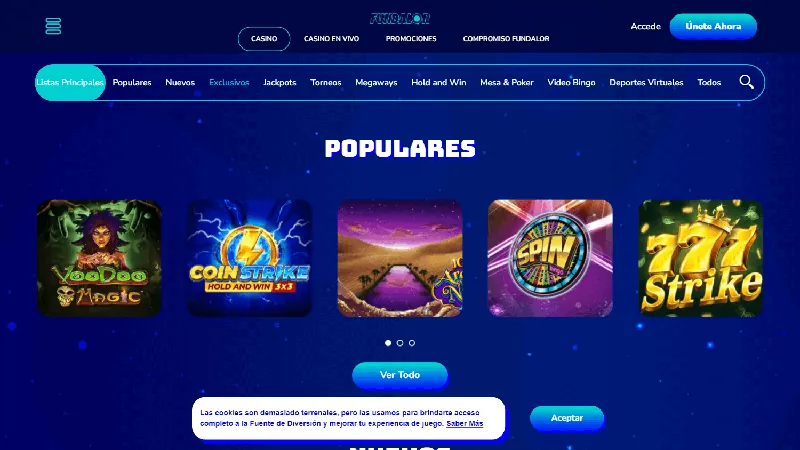 Catálogo de Fundalor casino en la interfaz de escritorio publicada