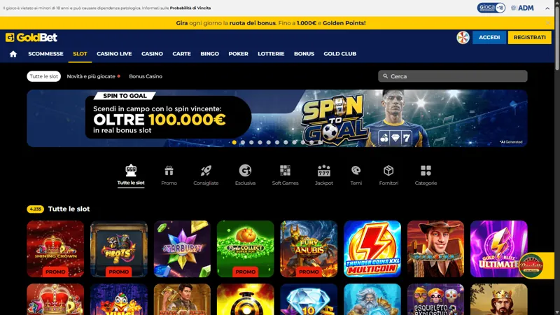 Catálogo de juegos de Goldbet Italy casino