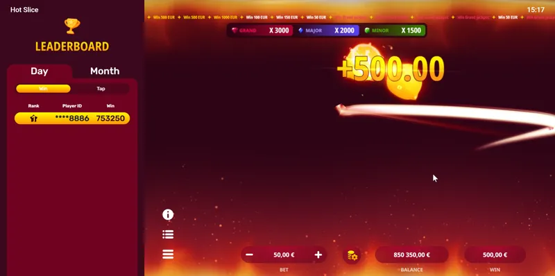 Pantalla de premio de símbolos dorados Hot Slice