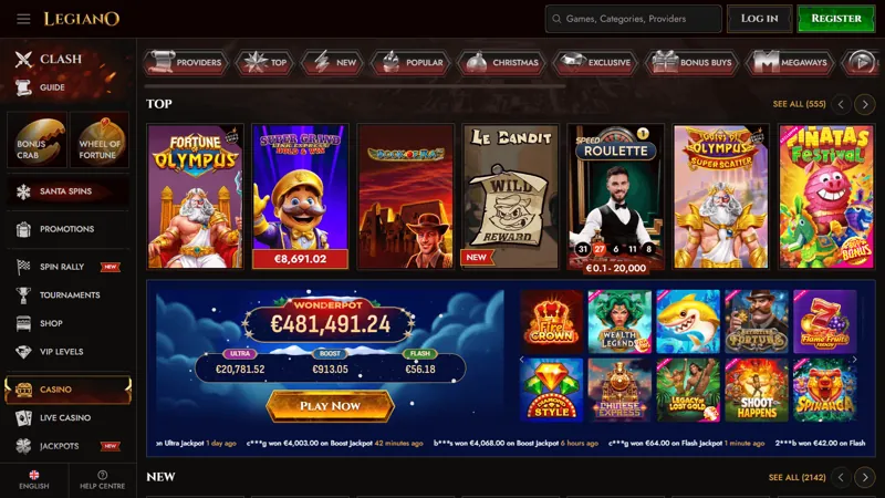 Catálogo de juegos de Legiano casino