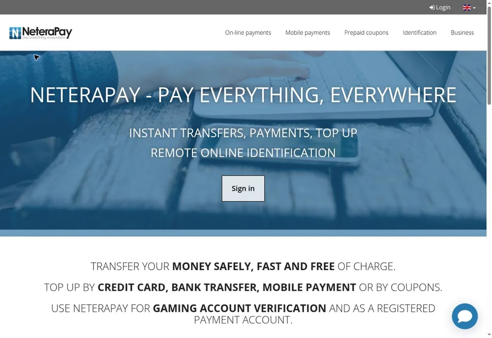 Sitio del monedero NeteraPay que explica recargas de cuenta y verificación de juego