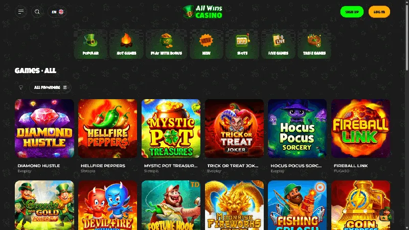 Catálogo de juegos de All Wins Casino: diseño de escritorio