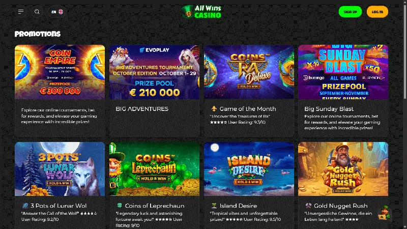 Promociones All Wins Casino: escritorio