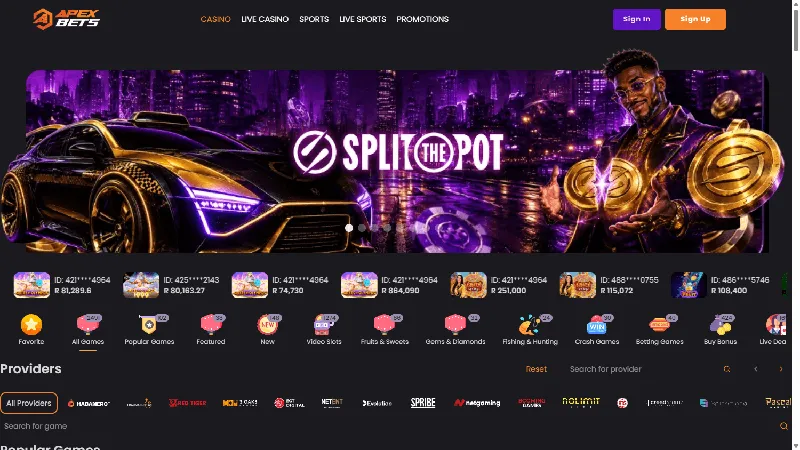 Portada de ApexBets: diseño de escritorio