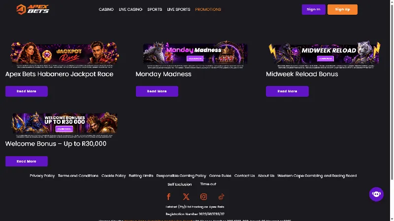 Promociones ApexBets: escritorio