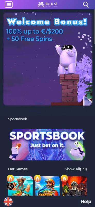 Página principal de Bet It All — diseño móvil