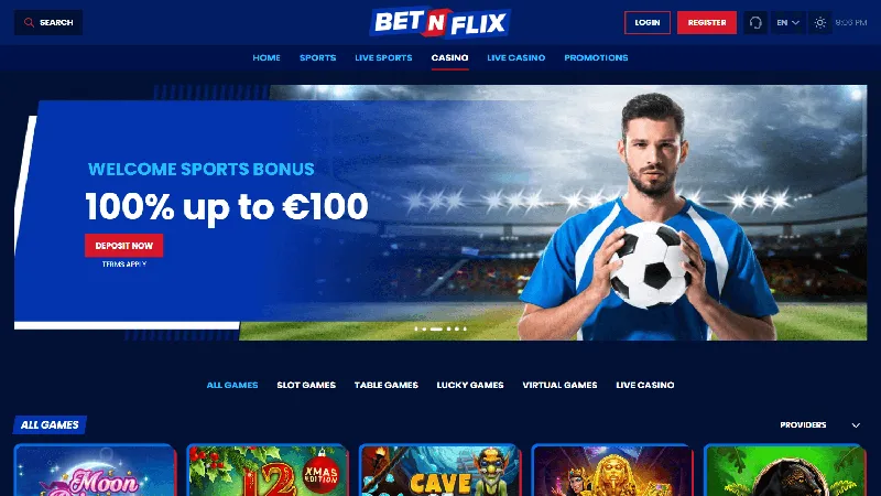 Catálogo de juegos de BetNFlix: diseño de escritorio