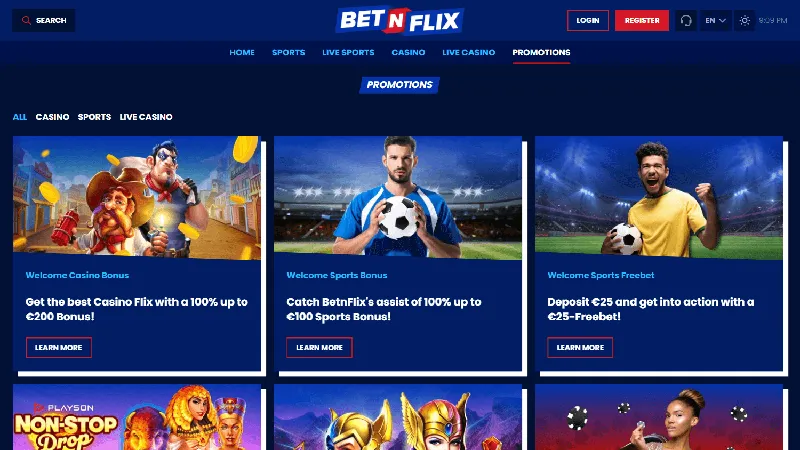 Promociones BetNFlix: escritorio