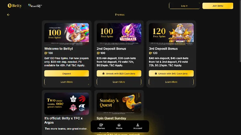 Promociones Betty Casino: escritorio