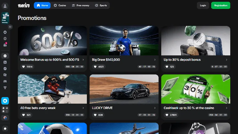 Promociones Casino Online 1win: escritorio