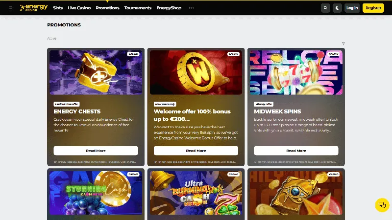 Promociones Energy Casino: escritorio