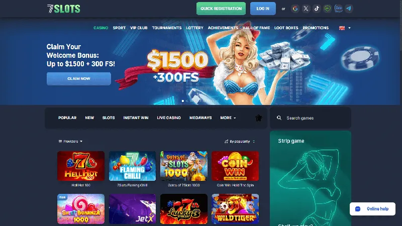 Portada de 7Slots: diseño de escritorio