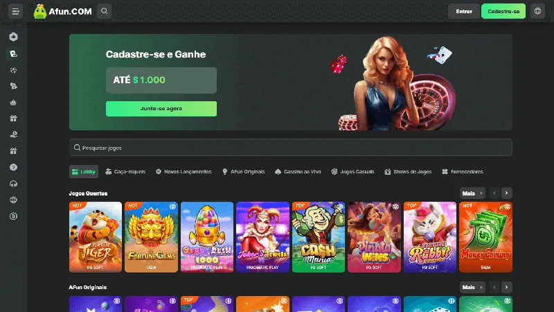 Catálogo de juegos de AFUN Casino: diseño de escritorio