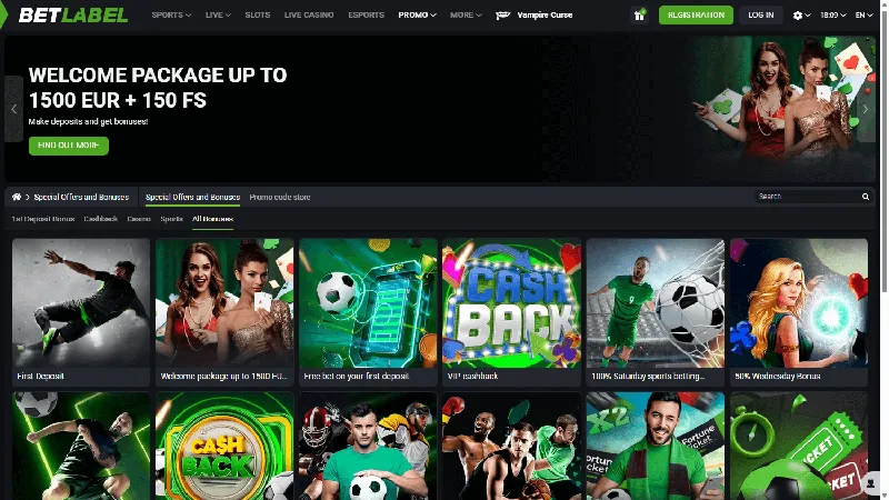 Promociones BetLabel Casino: escritorio