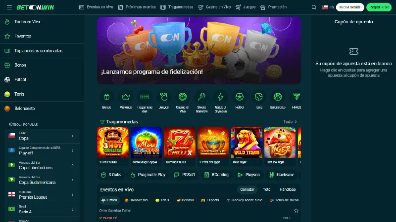 Portada de BetonWin Casino: diseño de escritorio