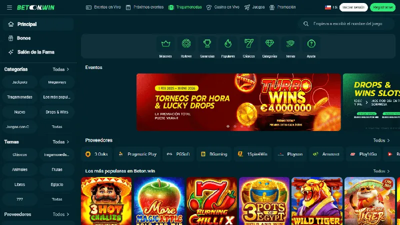 Catálogo de juegos de BetonWin Casino: diseño de escritorio