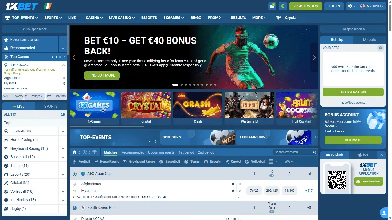 Portada de Casino Online 1xBet: diseño de escritorio