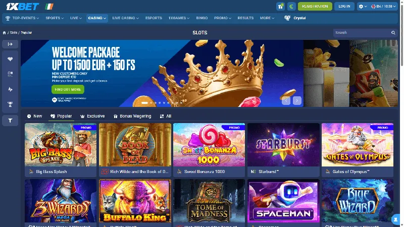 Catálogo de juegos de Casino Online 1xBet: diseño de escritorio