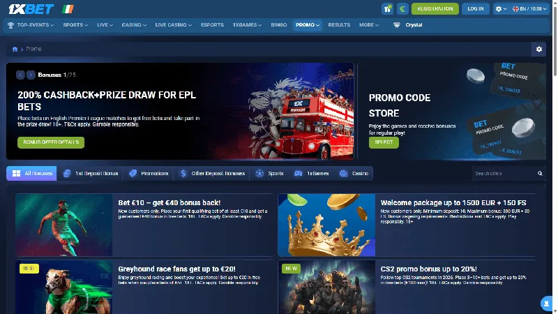 Promociones Casino Online 1xBet: escritorio