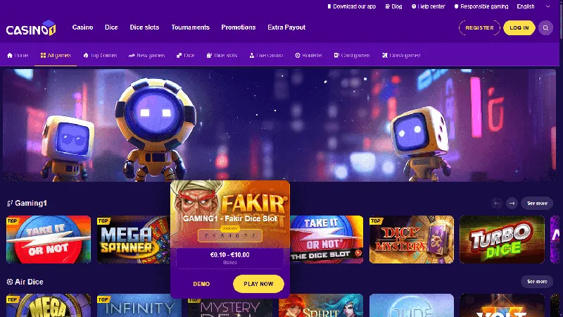Catálogo de juegos de Casino1: diseño de escritorio