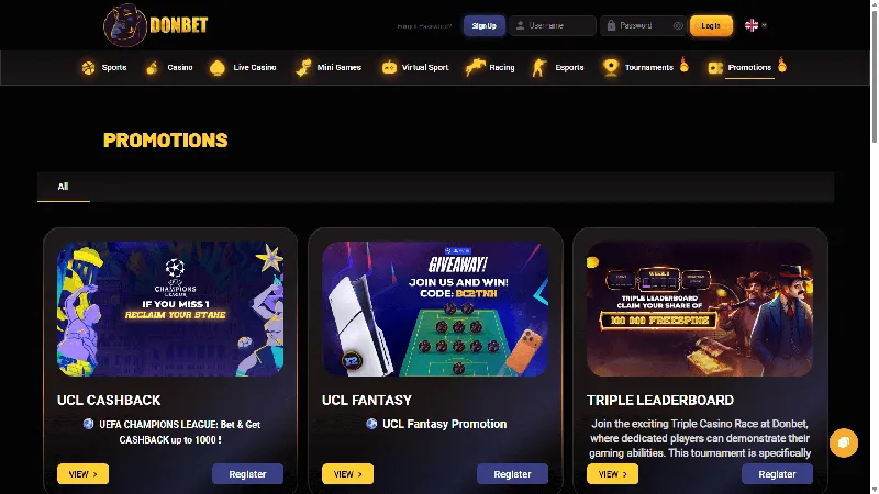 Promociones Donbet Casino: escritorio