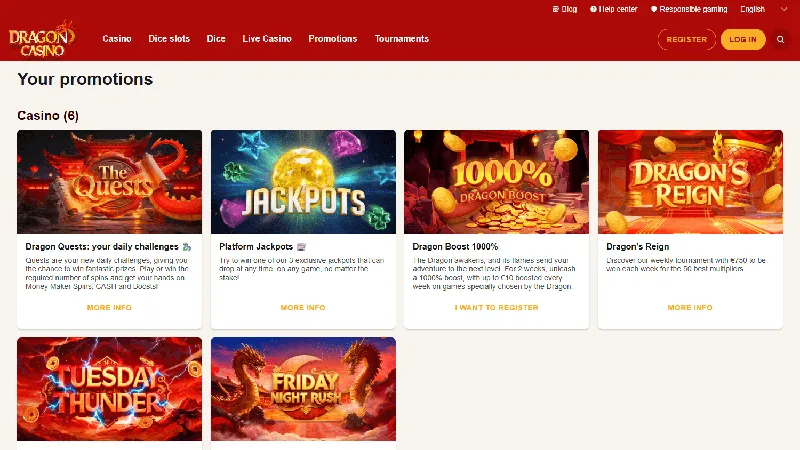 Promociones Dragon Casino: escritorio