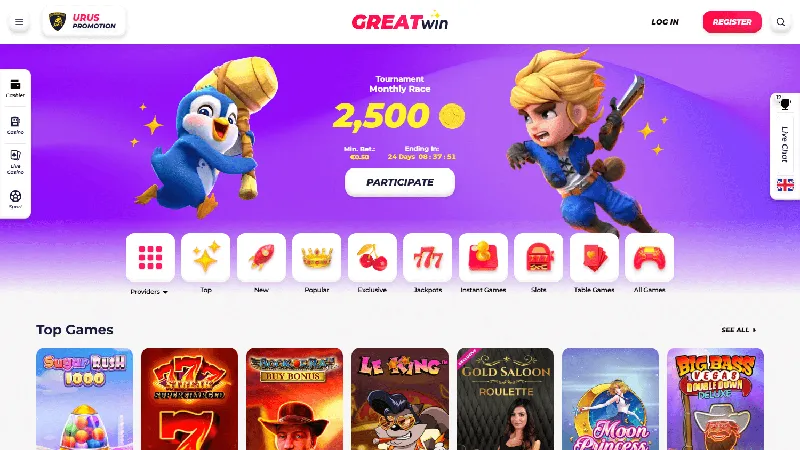 Catálogo de juegos de GreatWin Casino: diseño de escritorio