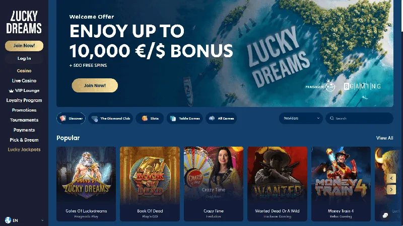 Portada de Lucky Dreams Casino: diseño de escritorio