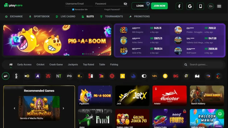 Catálogo de juegos de PlayKaro Casino
