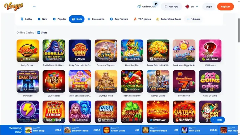 Catálogo de juegos de Vulkan Vegas Casino