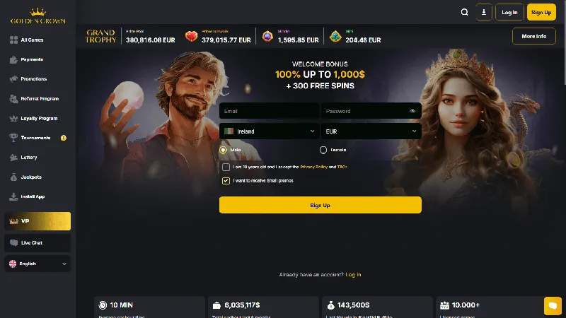 Portada de Golden Crown Casino: diseño de escritorio