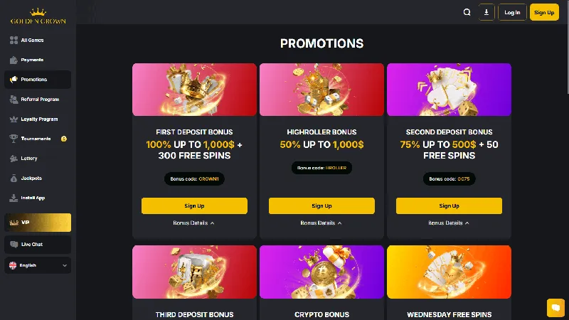 Promociones Golden Crown Casino: escritorio