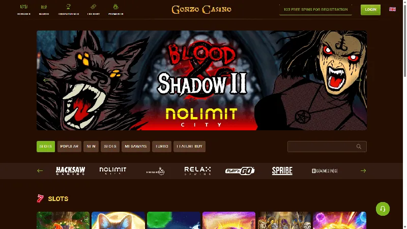 Catálogo de juegos de Gonzo Casino: diseño de escritorio