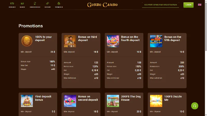 Promociones Gonzo Casino: escritorio