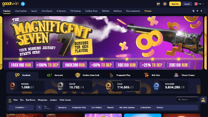 Catálogo de juegos de Goodwin Casino: diseño de escritorio