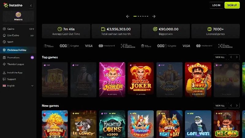 Portada de Instasino: diseño de escritorio