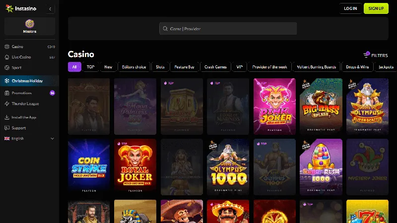 Catálogo de juegos de Instasino: diseño de escritorio