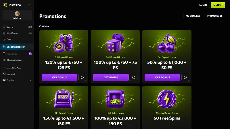 Promociones Instasino: escritorio