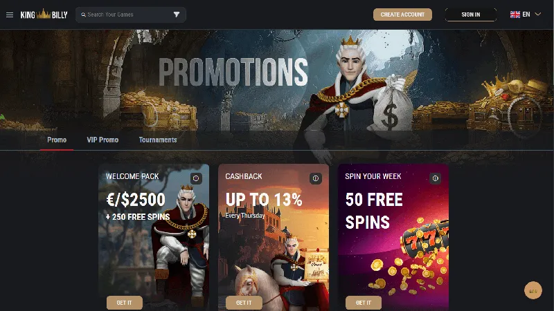 Promociones King Billy Casino: escritorio