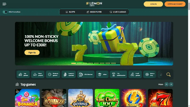 Portada de Lemon Casino: diseño de escritorio