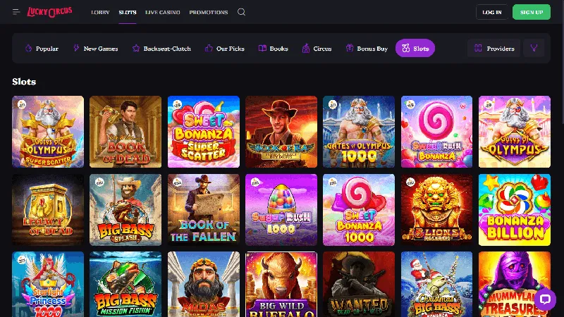 Catálogo de juegos de Lucky Circus: diseño de escritorio